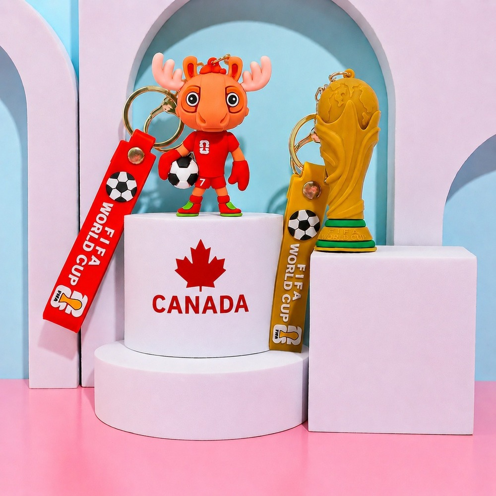 Canada FIFA World Cup 2026 Keychain Set of 2 Mascot & Trophy Souvenir New